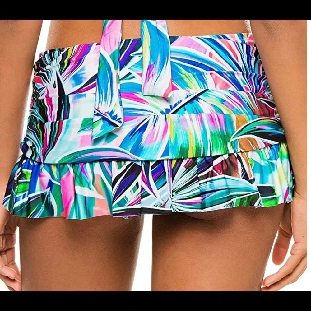 La Blanca Palm Opulence Twist Bandini Top & Skirted Ruffle Hipster Bikini Bottom - Picture 7 of 10